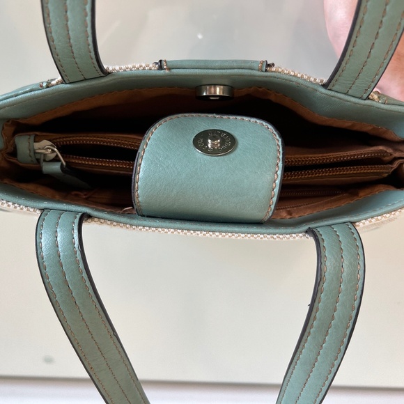 Etienne Aigner Handbag Purse Wicker Teal Blue Leather 9” - Picture 7 of 16